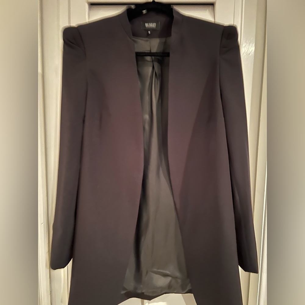 Black long cut blazer w shoulder detail